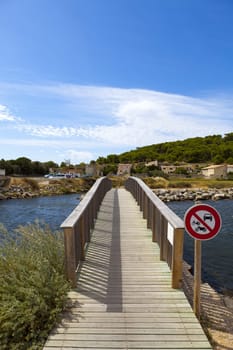 Pedestrian bridge over a body of water