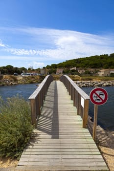 Pedestrian bridge over a body of water