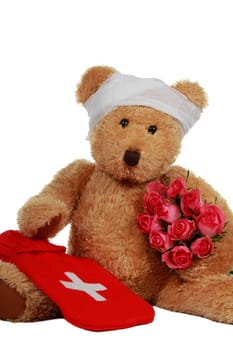Teddy bear with roses and hot water bottle