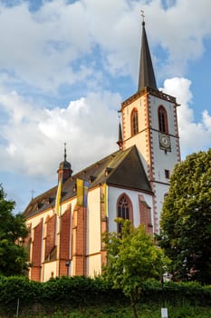 German typical church in the city of Klausen, Germany. dawn