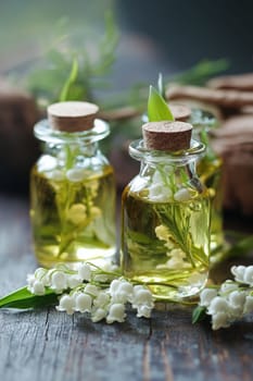 Lily of the Valley Essential Oil in a Small Bottle, Generative AI, nature