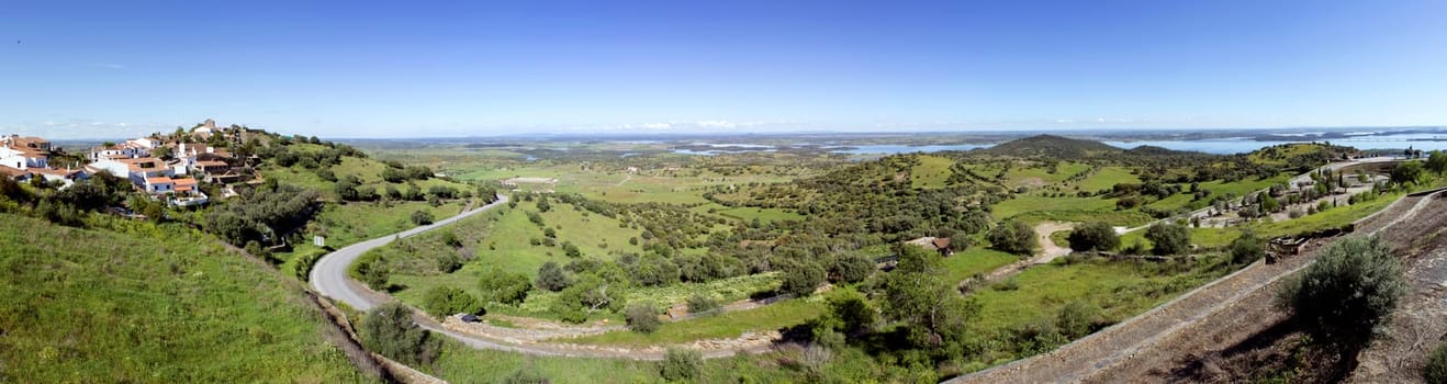 View from Alentejo Town of Monsaraz, on the right margin of the Guadiana River in Portuguese Alentejo region, near Alqueiva damm and the border with Spain.