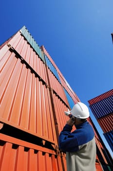 port and dock worker inside port, freight and cargo containers