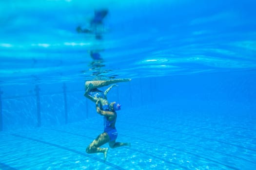 Girls Synchronized underwater swimming water action at national championships