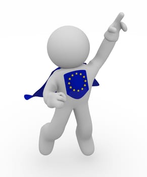 Super European hero flying high, 3d image