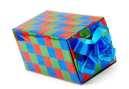 Christmas box gifts with satin bow isolated on white background