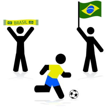Concept illustration showing a couple of fans and a soccer player for Brazil