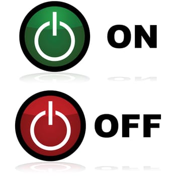 Glossy illustration showing on and off buttons in green and red, respectively