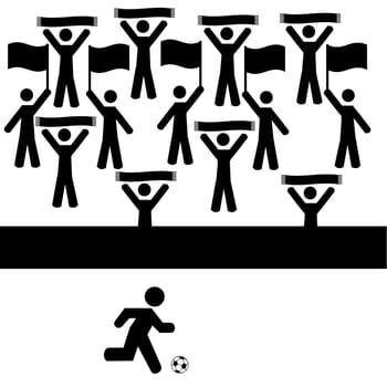 Concept illustration showing a man playing soccer and fans cheering in the stands