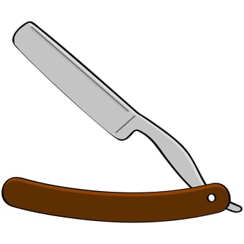 Cartoon illustration showing an old style barber razor blade