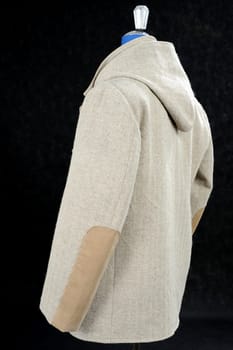 Wool Coat beige, inserts and covers in velvet. Detachable hood.