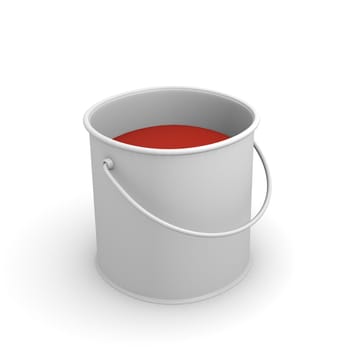 Color can with red glossy paint on a white background