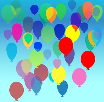Vector illustration of balloons flying in the sky with transparency.