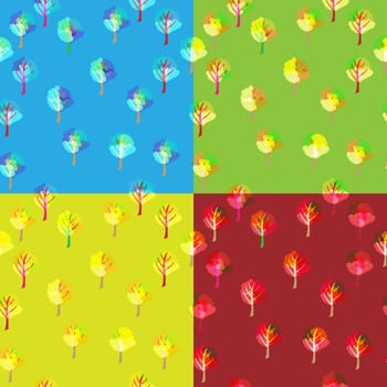 Vector illustration of 4 tree season background patterns with transparency.