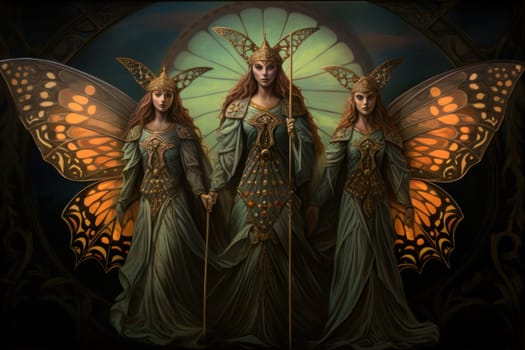A captivating portrayal of celestial moth guardians, their ethereal presence warding off malevolent spirits with a soft, lunar glow.