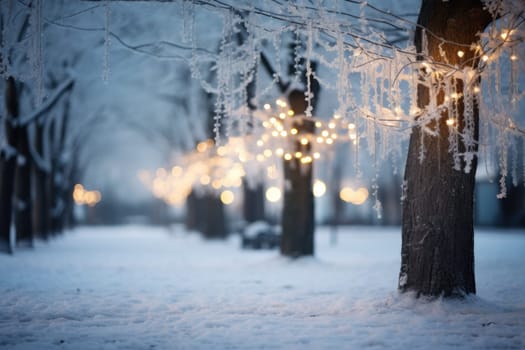 A captivating artistic portrayal of the enchanting winter season, where landscapes are magically transformed into a wonderland adorned with shimmering snow and sparkling icicles.