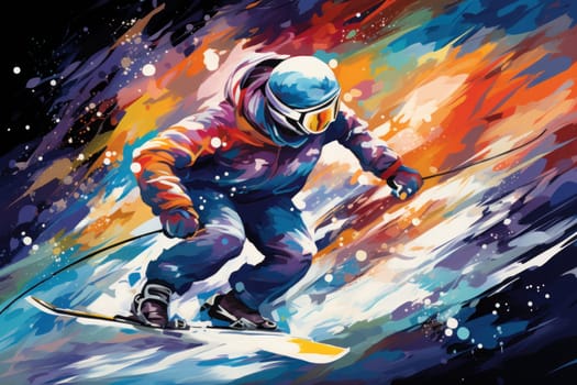 A dynamic portrayal of the exhilarating winter season, featuring individuals engaged in a range of invigorating activities such as skiing, snowboarding, and ice skating.