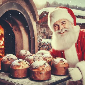 santa claus bake panettone italian christmas sweet cake in xmas atmospehere generative ai art