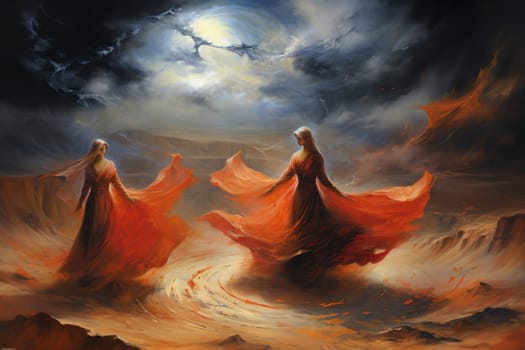 In the enchanting world of fantasy, there exist mystical beings known as whirling sand dervishes.