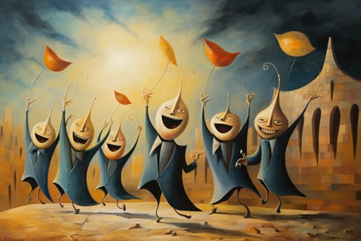 A whimsical portrayal of mischievous laughter sprites, their infectious joy and mirth radiating as they frolic through enchanted meadows.