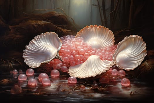 An enchanting depiction of radiant pearl oysters, tenderly nurturing exquisite pearls imbued with enigmatic properties.