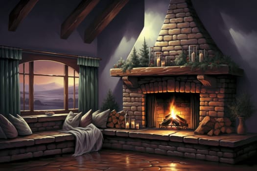 A heartwarming depiction of the winter season's charm, with individuals captured indoors, basking by a crackling fire, indulging in hot cocoa, or cocooned in soft blankets.