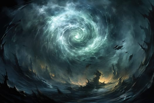 In the realm of fantasy, whirling vortex elementals manifest, harnessing their elemental prowess to conjure powerful storms.