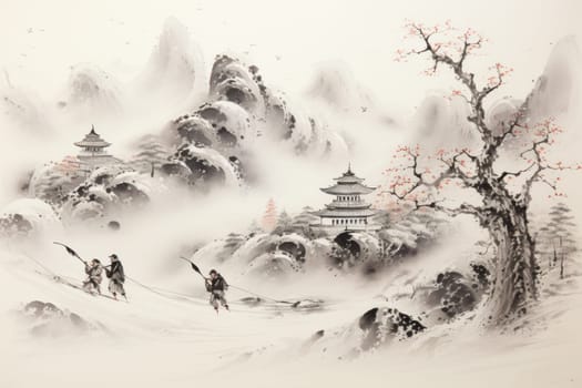 A dynamic portrayal of the exhilarating winter season, featuring individuals engaged in a range of invigorating activities such as skiing, snowboarding, and ice skating.