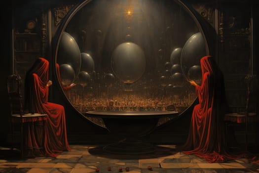 A mesmerizing portrayal of enchanted shadow mirrors, each reflecting tantalizing glimpses of parallel realms and alternate versions of oneself.