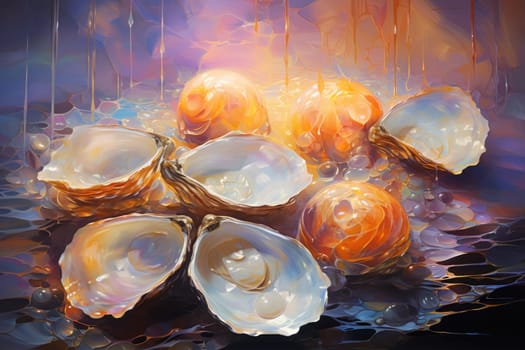 An enchanting depiction of radiant pearl oysters, tenderly nurturing exquisite pearls imbued with enigmatic properties.