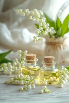 Lily of the Valley Essential Oil in a Small Bottle, Generative AI, nature