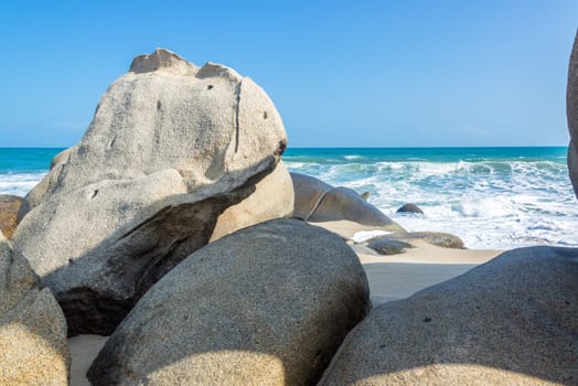 Large boulders in a beach in Tayrona National Park near Santa Marta, Colombia