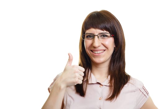young attractive girl in glasses on a white background isolation