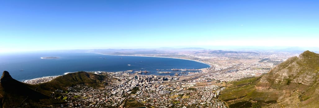 Panorama view over Cape Town in South Africa from Table mountain