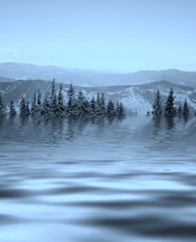 Mountains with green forest landscape.