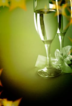 New year party with champagne glasses