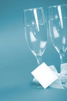 New year party with champagne glasses. Coppy space