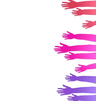 Lots of hands up, at a party. Isolated