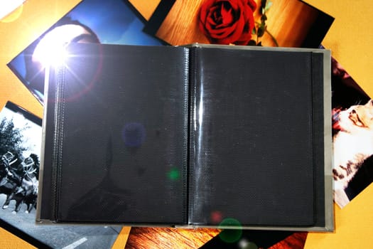 Opened empty photo album with copy space.