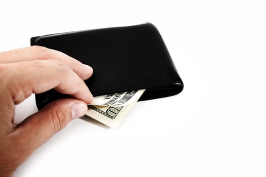 Black leather wallet isolated on white