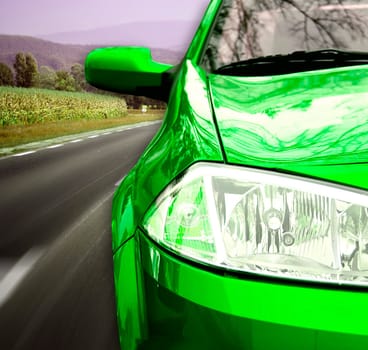 Fast car on the highway.