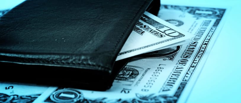 Macro image of a black leather wallet