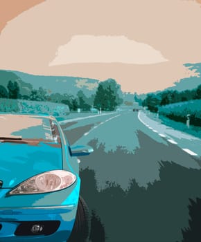 Fast car on the road.