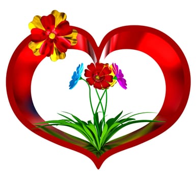 heart in leaves with flowers as a symbol of love