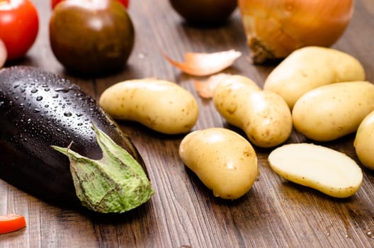 Aubergine,potatoes,tomatoes and onion as an ingredient
