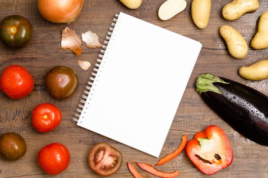 White block with text freedom and vegetables as ingredients for a recipe