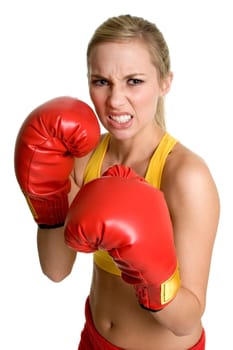 Beautiful isolated woman boxing