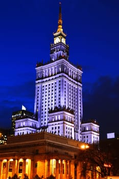 Warsaw city center with Palace of Culture and Science, the tallest building in Poland and the eighth tallest building in the EU