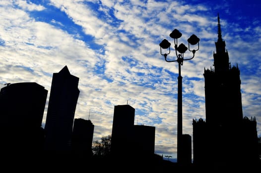 Warsaw city center with Palace of Culture and Science, the tallest building in Poland and the eighth tallest building in the EU