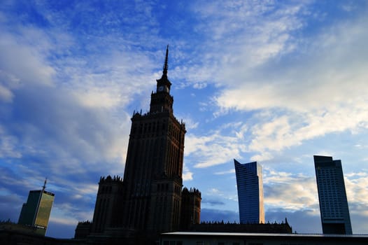 Warsaw city center with Palace of Culture and Science, the tallest building in Poland and the eighth tallest building in the EU